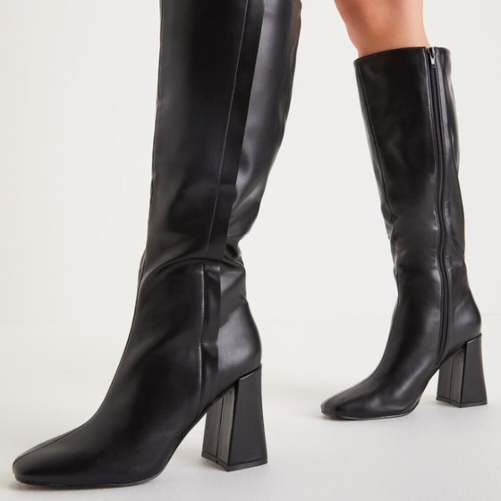 Lulus Magnolia Black Square Toe Knee-high Boots - Size 11 new in box